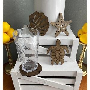 Set of 4 Handmade Coastal Inspired Beach Themed Coasters (CSC)